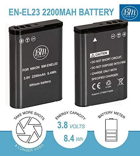 Bm Premium 2 Pack Of En-El23 Batteries And Battery Charger For Nikon Coolpix B700, P900, P600, P610, S810C Digital Camera #TOP1