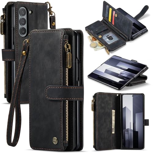 Étui en cuir PU fait à la main pour Samsung Z Fold 6 avec finitions premium noir