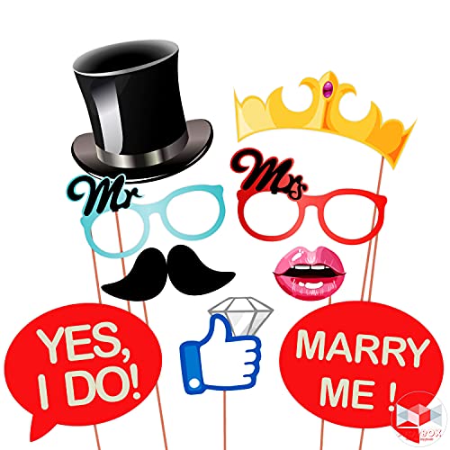 Image of Wobbox All Occasion Indian Family Photo Booth Party Props (18 Pieces) & WOBBOX Wedding Photo Booth Party Props, Marriage Photo Booth Party Props, Wedding Party Props - (32 Piece)