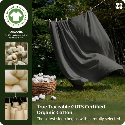 Image of Bedsure PureWoven 100% GOTS Organic Cotton Sheets, California King Size | Eco-Friendly, 17 inch Deep Pocket with Corner Straps, Luxury Hotel Soft, Breathable & Durable Sateen Bed Sheets, Charcoal