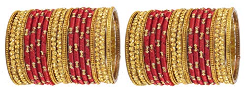 Image of NMII Silk thread Glass Bangle Set for Women (FF70-Red-2.6, Red, 2.6 Inch, 40 Bangles set)