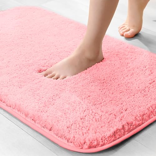wyewye Tapis de bain en microfibre, 2 cm de super épaisseur, tapis de salle de bain super absorbant en microfibre 40x60 cm Rose