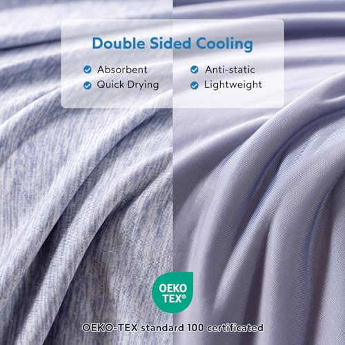 Image of HOMFINE Cooling Blanket for Hot Sleepers Twin Size, Blue 60 inchx80 inch | Dual-sided mica nylon cool, Q-Max 0.439 instant cool, Lightweight & breathable for night sweats & menopause, Machine washable