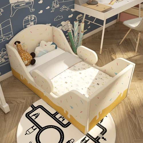 Image of weeonekids Toddler Bed, Child Bed for Kids with Extra Safty Broad, Standard Crib Size Toddler Bed, Certified Fabric Toddler Beds,Toddler Flood Bed (Deizzle Donut)