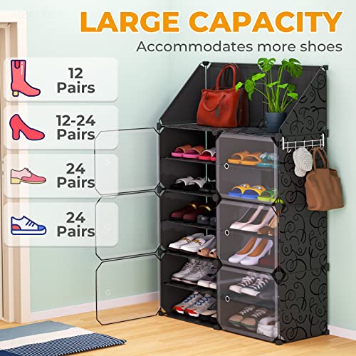 Nihome 24-Pair Shoe Organizer Cabinet With Doors And Top Shelf, Stackable, Expandable And Free-Standing Plastic Storage Rack For Entryway, Closet, Garage, Bedroom, Hallway And Office #TOP6