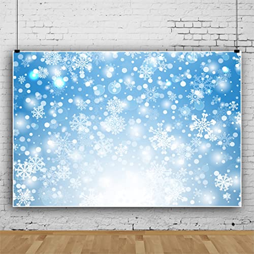 Bovlleetd 150x100cm Dessin animé Flocon de Neige Toile de Fond Fond Bleu Neige Blanc Paillettes Photographie Fond bébé baptême bannière Hiver Vacances décors pour Photo Stand Accessoire Cover