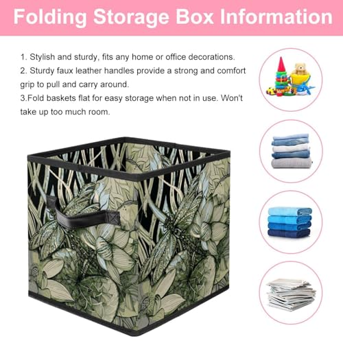 Boîte de rangement pliable cube motif lotus vert pour placard