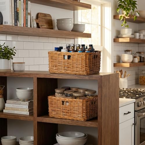 Image of StorageWorks Pantry Baskets, Willow Storage Baskets for Organizing, Shelves, Pantry Organizers and Storage, Brown, 15 inch L x 11 inch W x 6 inchH