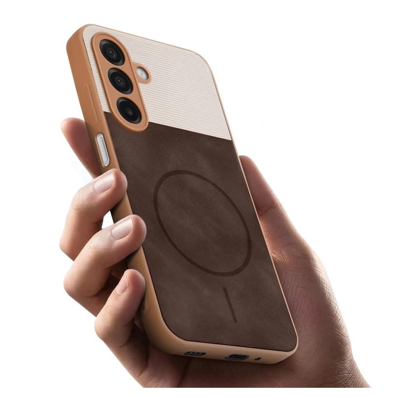 Image of Bintage CASE Mac Safe Design Hard Light Weight Back Case | Soft Border Camera Protect | Dual PU Leather Finish Back Cover Compatible for Samsung Galaxy A26 5G - White & Cherry Brown