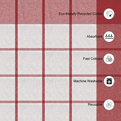 Image of Encasa XO Table Cloth (7 ft Long) for 6 Seater Large Center Dining Table - Red Checks with Borders - Heavy Homespun Eco-Cotton Fabric, Washable, for Home, Garden, Hotel & Restaurant