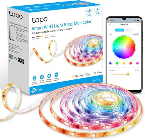 Image of Tapo TP-Link RGBWIC Smart LED Light Strip 16.4Ft, 1000 Lumens, 16M Dimmable Colors,50 Color Zones,Works w /Apple HomeKit /Alexa /Google Home,Sync-to-Sound,IP44 PU Coating, Trimmable L930-5 (Pack of 10)