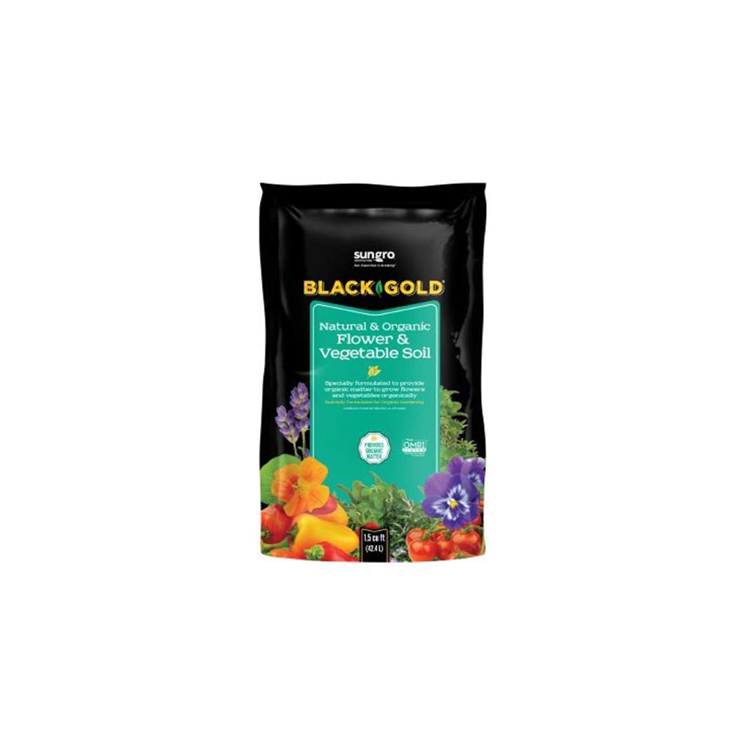 SunGro Black Gold Outdoor Natural and Organic Garden Flower and Vegetables Blend Potting Soil Mix for Outdoor Plants, 1.5 Cubic Foot Bag (4 Pack)