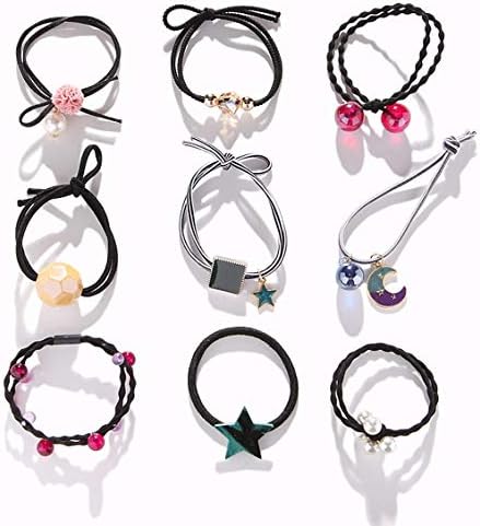 AARainbow 9Pcs Korean Elastic Hairbands,Hair Accessories for Women,Coil Hair Ties,Cute Ties Rope,Spiral Hair Ties,Ponytail Holders for Teen Girls,Young Lady (C-Black)