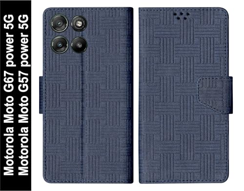 Image of SBMS Flip Cover for Motorola Moto G67 Power 5G / Moto G57 Power Back Cover Case with Magnatic Closure | Genuine Leather Finish | Inbuilt Stand | Card & Money Pocket | Wallet Style Case (Mat Blue)