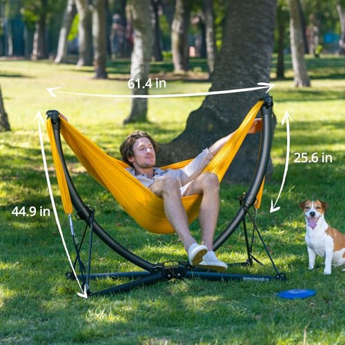 Image of Set Up in 3 Seconds Swing Chair with Stand,Outdoor Indoor Adjustable Portable Aluminum Alloy Hammock Chair (Swing Chair Set Ocean Blue)