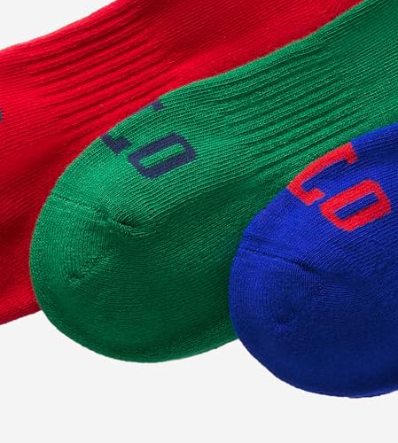 Polo Ralph Lauren Mens Socks Vintage Stripe Quarter Sock - 3 Pack - Red, Green, Blue with Polo Pony3