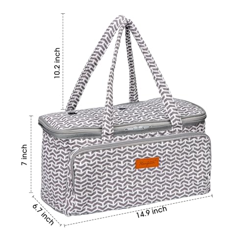 Image of Yarn Bag-Yarn Storage Organizer with Grommets-Portable Crochet Bag for Yarn Skeins-Crochet Hooks-Knitting Needles -Other Accessories (Gray-Arrow)