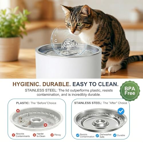 Fuente de agua automática para gatos 2.4L con tapa acero miniatura 4