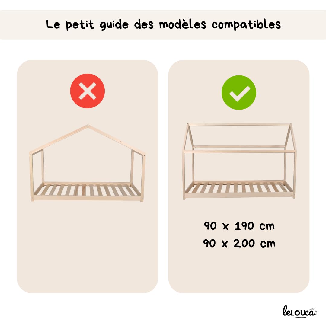 Ciel de lit cabane,100x350 cm, Coton Biologique Beige, décoration pour Chambre bébé ou Enfant. Inclus : 2 Toiles lit cabane; 2 Feuilles de décoration et Les Attaches Pratiques.
