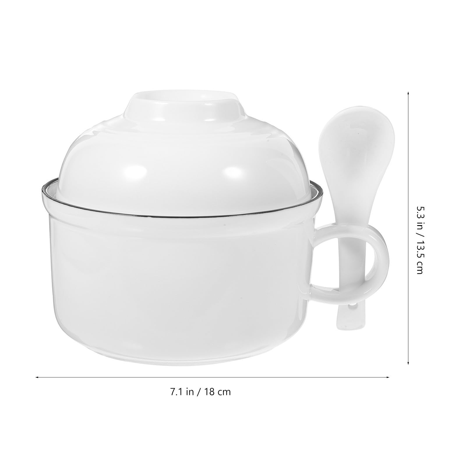 Cuenco de Cerámica Blanco con Asa, Tapa y Cuchara, 1 Juego | Fideos Instantáneos y Arroz, Uso Doméstico, Fácil de Limpiar, Resistente para Uso Prolongado