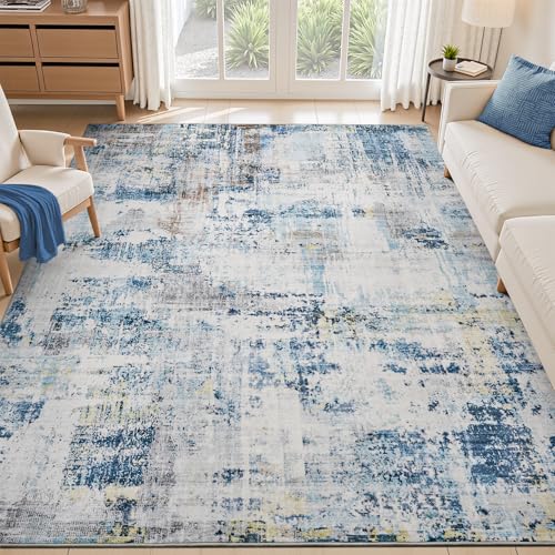 Blue Washable 8x10 Area Rug – Non-Slip & Easy-Care