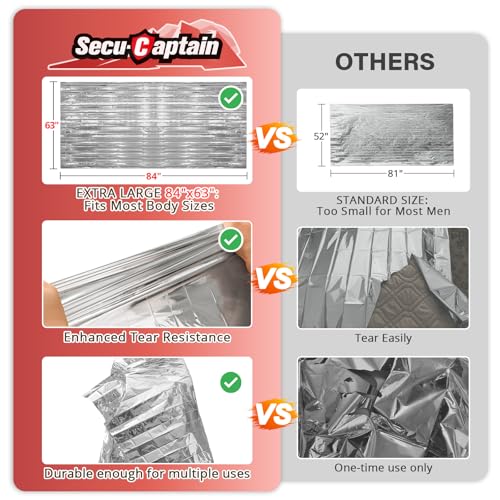 SecuCaptain Survival Emergency Thermal Blankets: Extra Large 84” x63” Space Mylar Blanket Kit for Outdoor Cold Winter Camping Hiking Car Bug Out Bag or First Aid - 4 Pack - Image 4