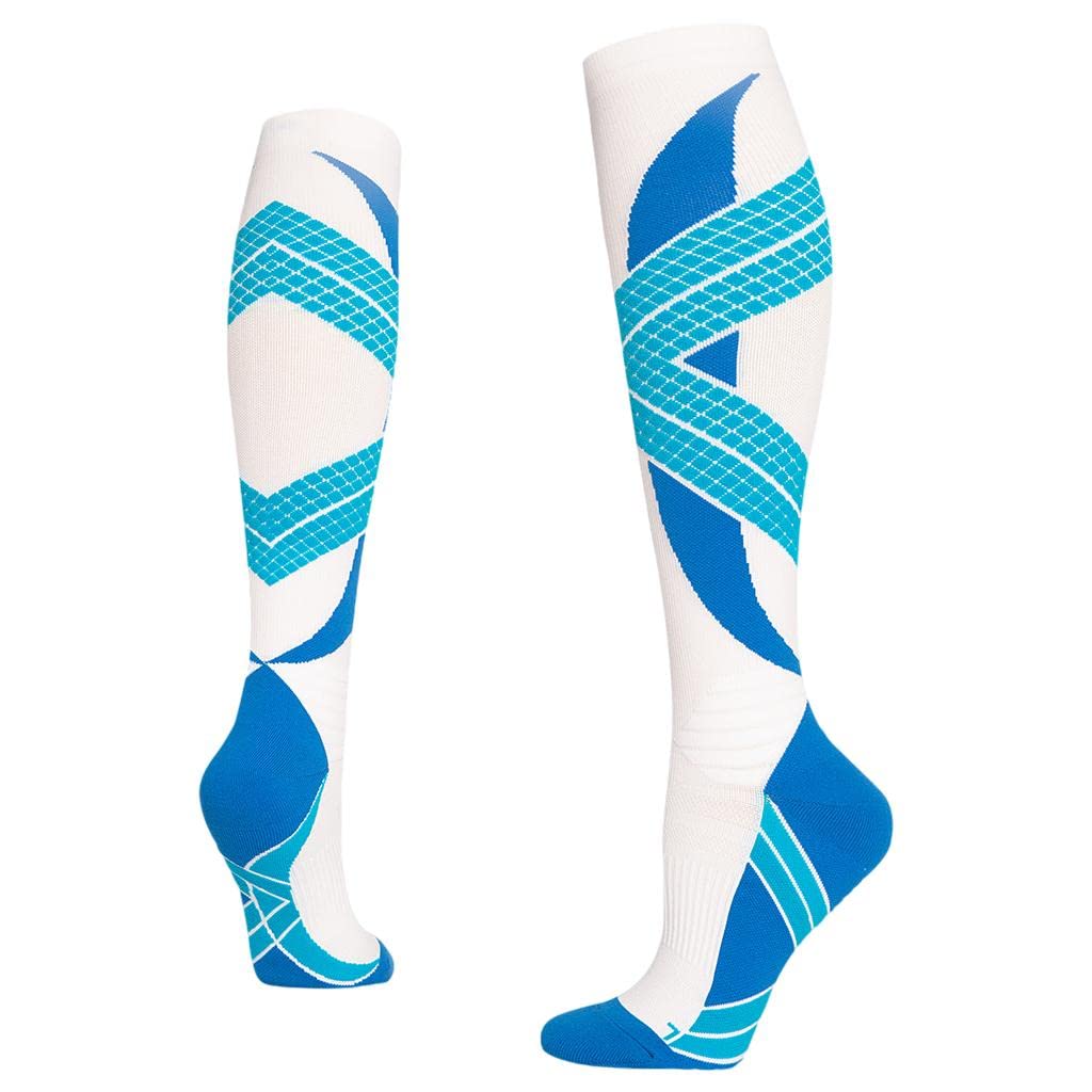 1 Pair Knee High Compression Socks Running Sport Stcok Ankle White Blue XXL-image-12