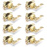 8 Pack Polished Brass Interior Door Handles Drop Privacy Door Levers Lockset for Bed and Bath,Keyless Door Locks with Classic Rond Rosette