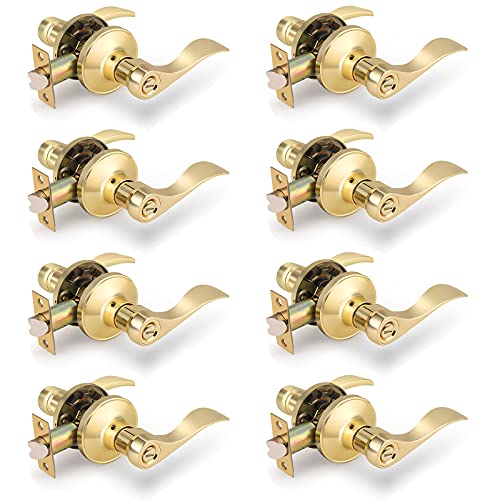 8 Pack Polished Brass Interior Door Handles Drop Privacy Door