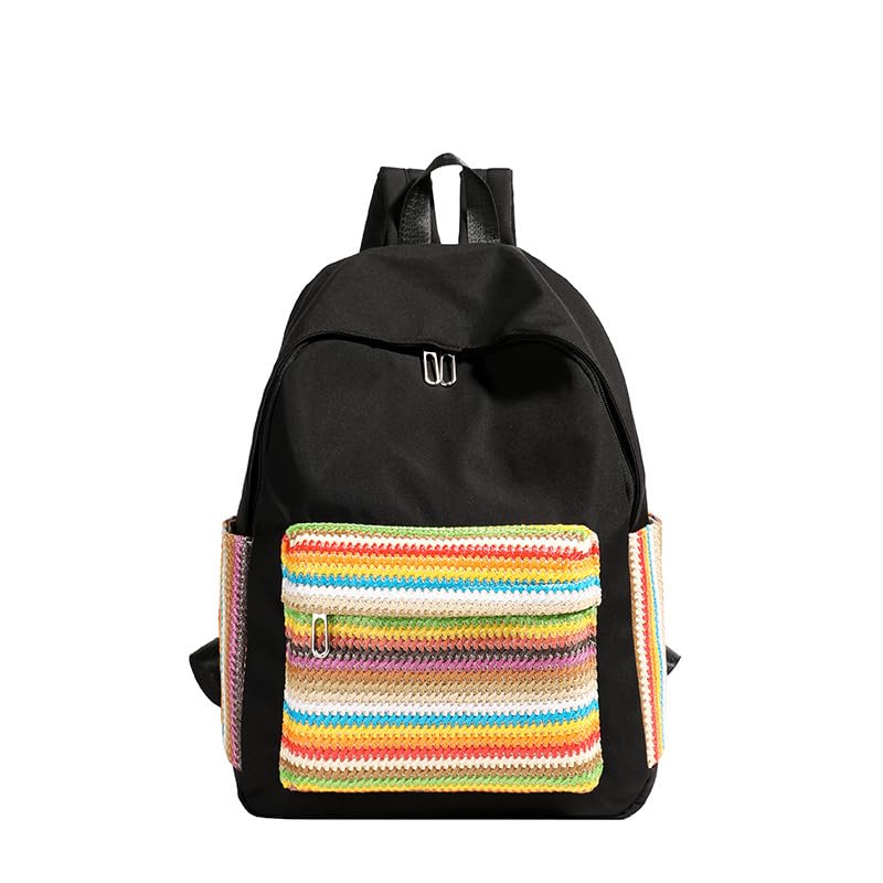 Cute Western Backpack Shoulder Bag(Ethnic Design) - Y2k Bookbag Aesthetic Daypack Trendy Backpack Daily Travel (Black)