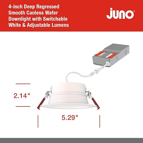 Miniatura 5 de Juno WF4 Dreg SM ALO19 SWW5 90CRI MW M6 - Lámpara empotrable LED sin lata, estilo de ribete liso con retroceso profundo, 4 pulgadas, blanco mate