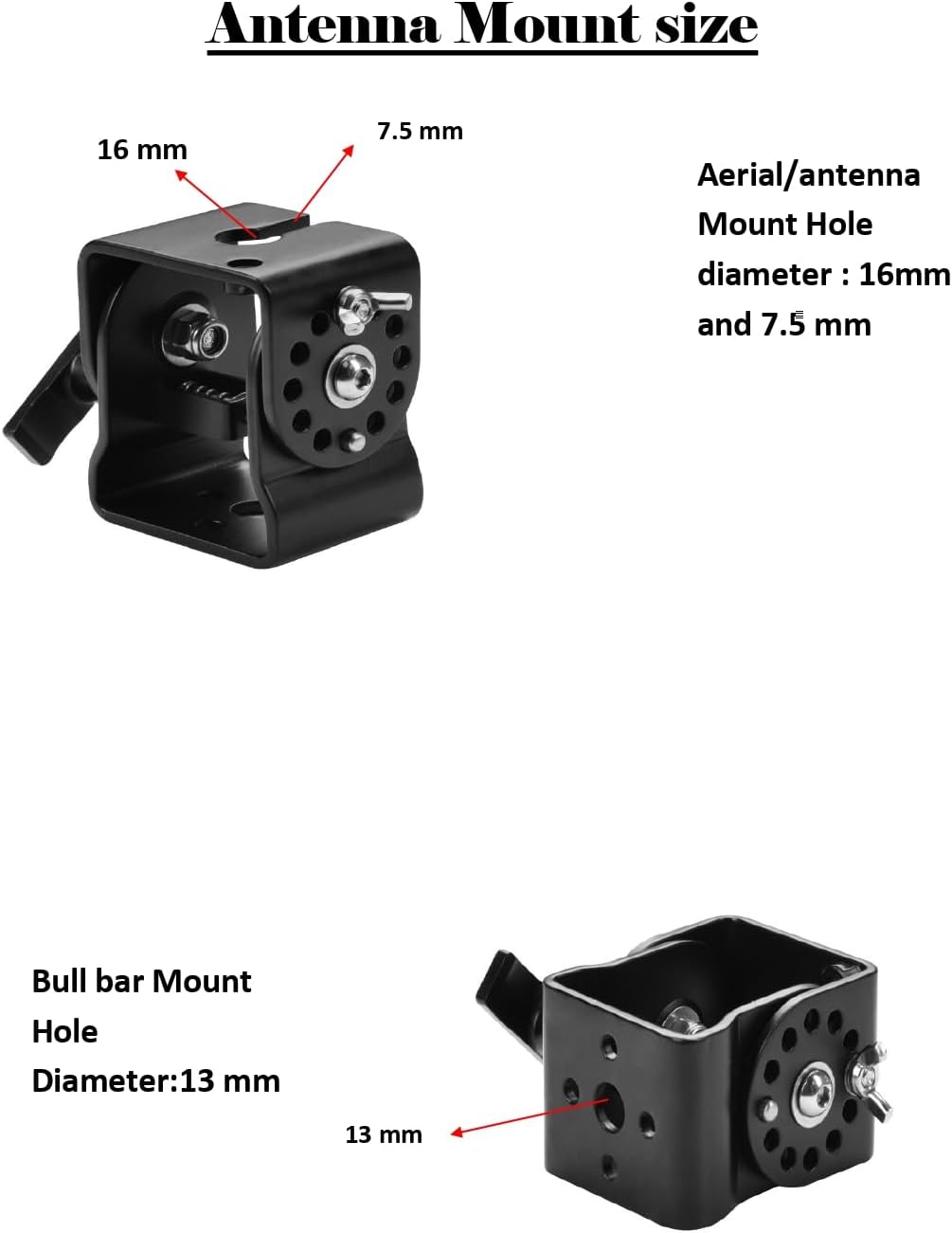 CB Radio Antenna Mount Kit, Folding Roof Rack Bracket with Spring, 3/8" x 24 Thread, Black