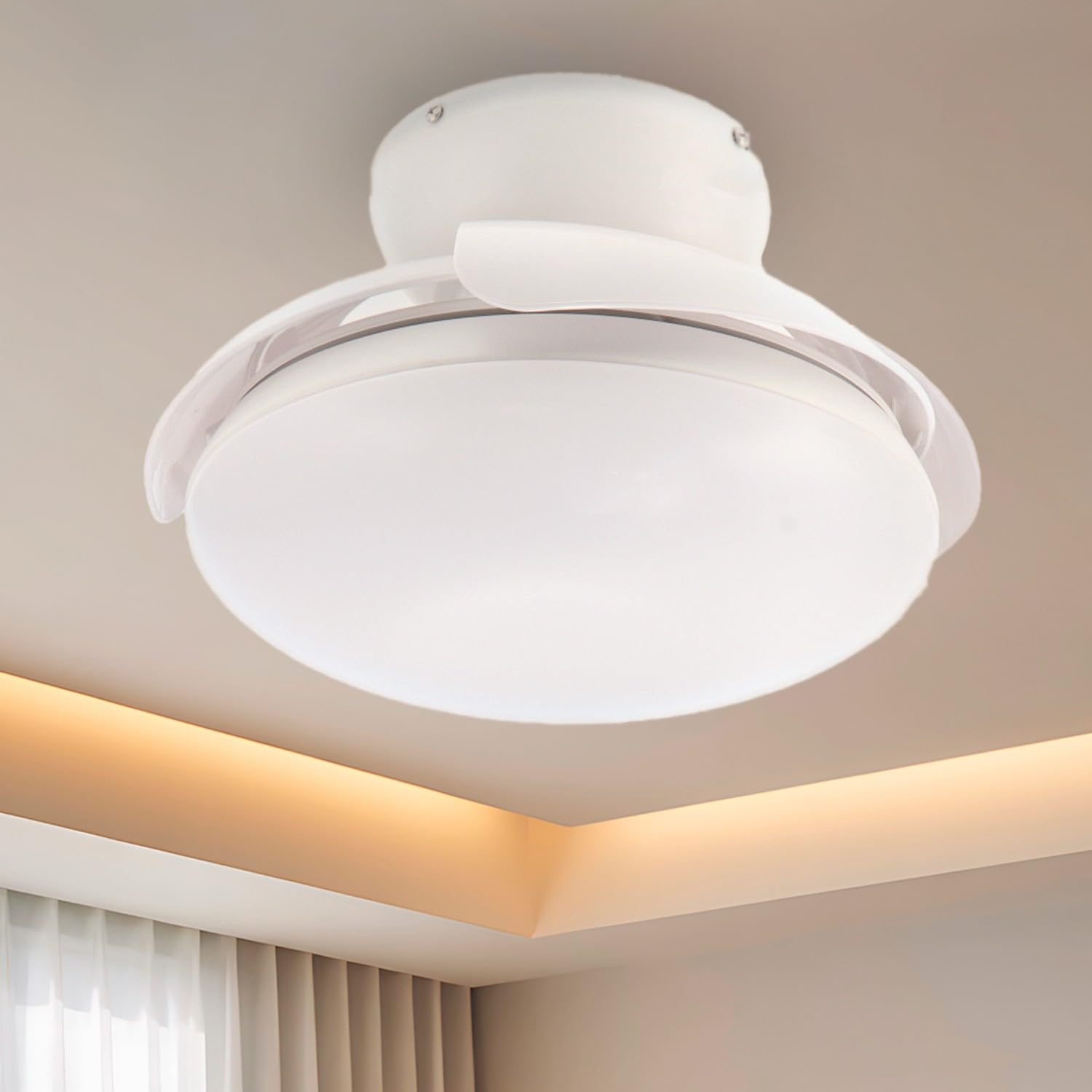 M Mimotec - Ventilatore da soffitto LED Mushroom bianco Ø72,5 cm, motore DC silenzioso, luce LED 24W dimmerabile 3CCT, telecomando, timer e funzione estate/inverno.