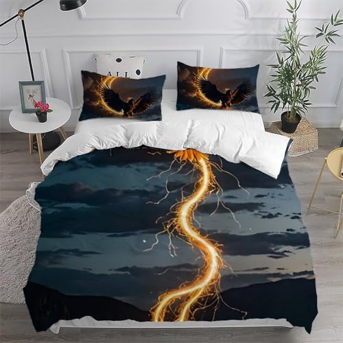 Housse de couette Animaux Imprimé 3D Lightning Eagle literie microfibre lit double enfant - 6