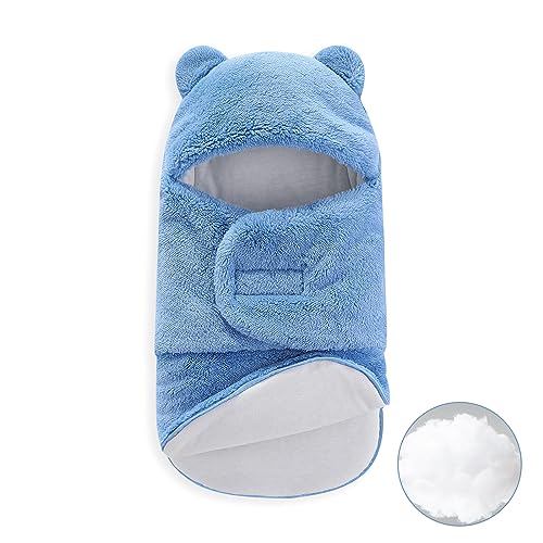 Image of AiWMGL Baby Swaddle Blanket Boys Girls 3-6 Months Fleece Thicken Winter Warm Adjustable Newborn Swaddling Wrap Soft Sleeping Sacks Infant