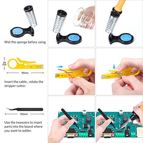 SEEKONE Soldering Iron Kit, 60W Adjustable Temperature 428°F-896°F Welding Tool with 5 Soldering Tips, Desoldering Pump, Soldering Iron Stand, Wire Cutter,Tweezers