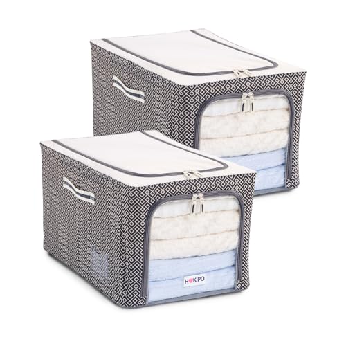 Image of HOKIPO Wardrobe Organiser for Storage of Clothes, 600D Oxford Fabric Storage Box, Charcoal Grey - Extra Large Pack of 2 (AR-6719-CGRY*2)