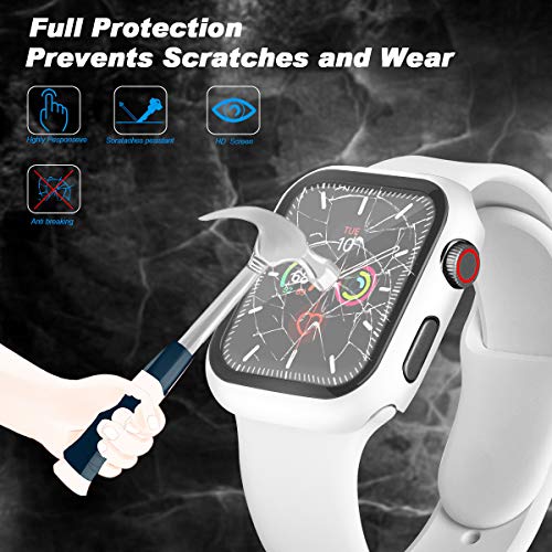 Image of HANKN 2 Pack Hard Case for Apple Watch Series 3 2 1 38mm Tempered Glass Screen Protector Case, Full Coverage Shockproof Iwatch Cover Bumper (White+White, 38mm)