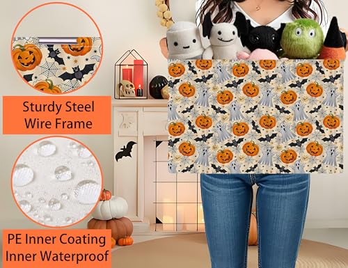 Image of Large Halloween Themed Candy Gift Boo Basket for Kids Baby Personalized Adults Storage Bin Fall Decor(Boo Bat Pumpkin Spooky)