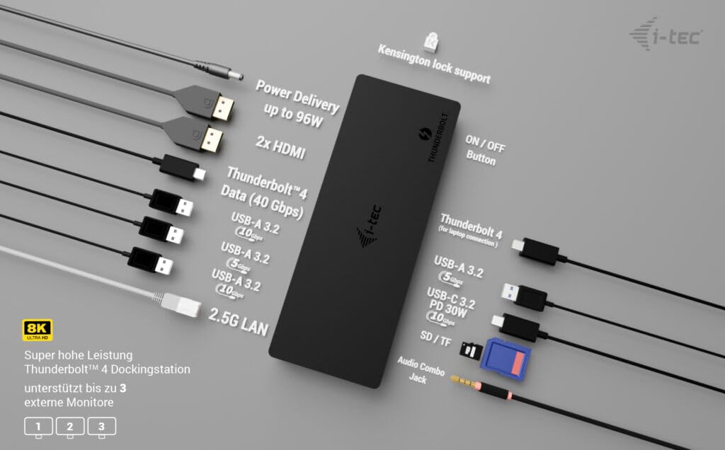 I-Tec Dockingstation - UsB-C / Usb4 / Thunderbolt 3 / Thunderbolt 4 / Thunderbolt 5 (tb4tripledockpd)