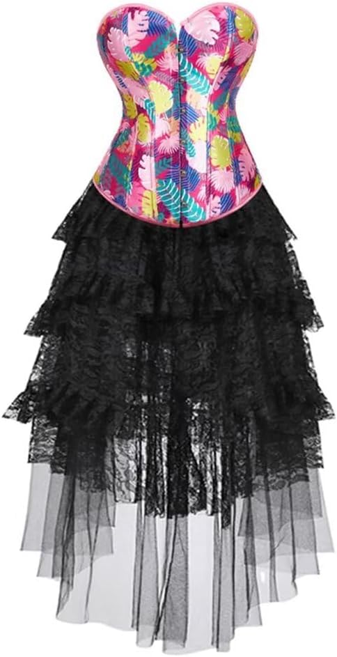 Hengzhifeng Women Princess Renaissance Overbust Corset Top with Tulle Skirt