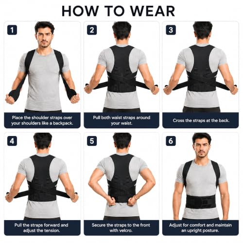 Image of ELVIAN Posture Corrector Belt for Men & Women, Adjustable Back Brace Unisex