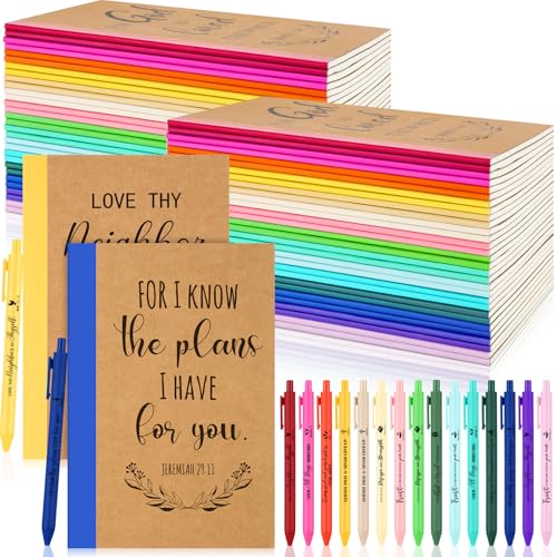 Cadeau d'église pour homme : lot de 90 carnets chrétiens A5 et stylos