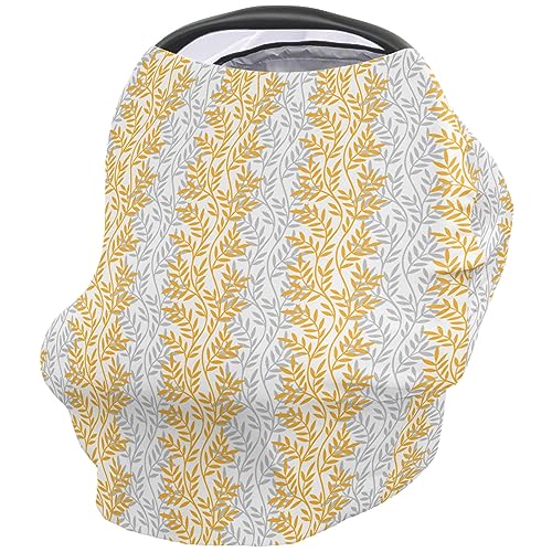 Nursing Cover for Breastfeeding Scarf, Orange and Grey Leaves Baby Car Covers Super Soft Multi Use for Canopy Shopping Cart Cover Blanket Stroller Cover