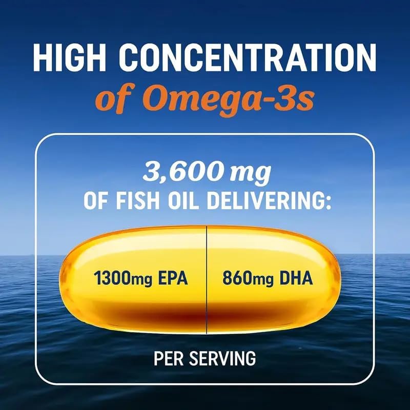 Miniatura 6 de Aceite de pescado Omega-3 3600 mg+ - Triple fuerza con EPA y DHA Apoyo para el cerebro, las articulaciones y el sistema inmunológico Fórmula de