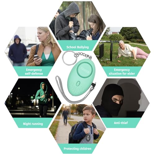 Image of Personal Alarm for Women 140DB Emergency Self-Defense Security Alarm Keychain with LED Light for Women Kids and Elders-2 Pack (Black & Aqua Marine)