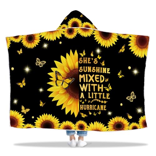 Sunflower Gifts for Women, Sunflower Gifts Adults Wearable Blanket, Sunflower Lovers Gift Hoodie Blanket, Sunflower Hooded Blanket 43x72 In for friends/Mom/Sister Birthday, Christmas, New Year Present