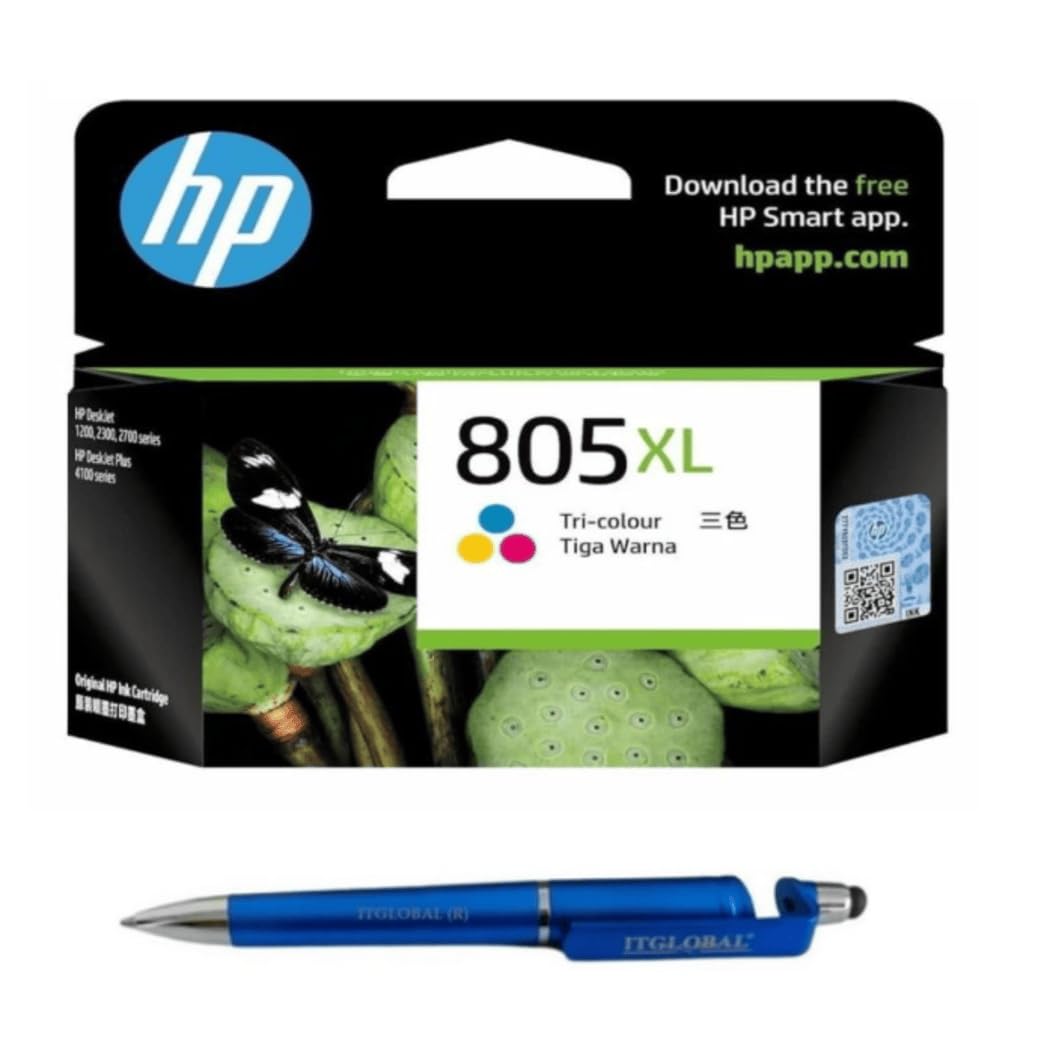 Value Pack Combo OG 805XL Colour Ink Cartridge for HP Selected Printer with 3in1 Multi-Function Creative Mobile Phone Stand, Stylus Pen, Ballpoint Pen (Very Colors) 805 Tri-Colour Ink