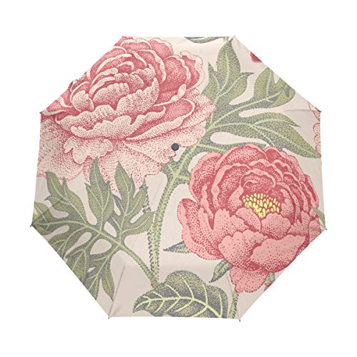 Parapluie automatique de voyage à motif rose d'art pour se protéger de la pluie et des UV