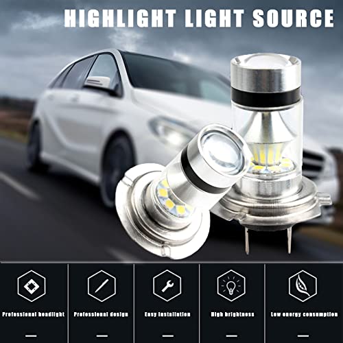 Cueclue Pack-2 H7 Led Car Fog Light Bulb, 12V 100W High And Low Beam, 7500K 360° Beams Car Headlight For Most Cars Suvs Trucks (White) #TOP3